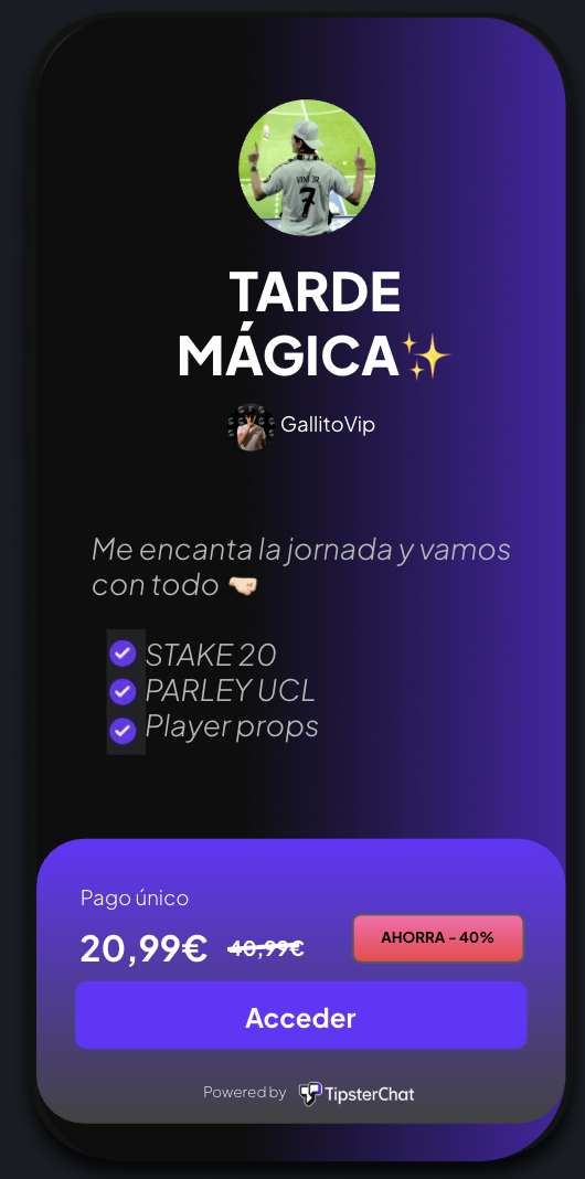 TipsterChat payment interface